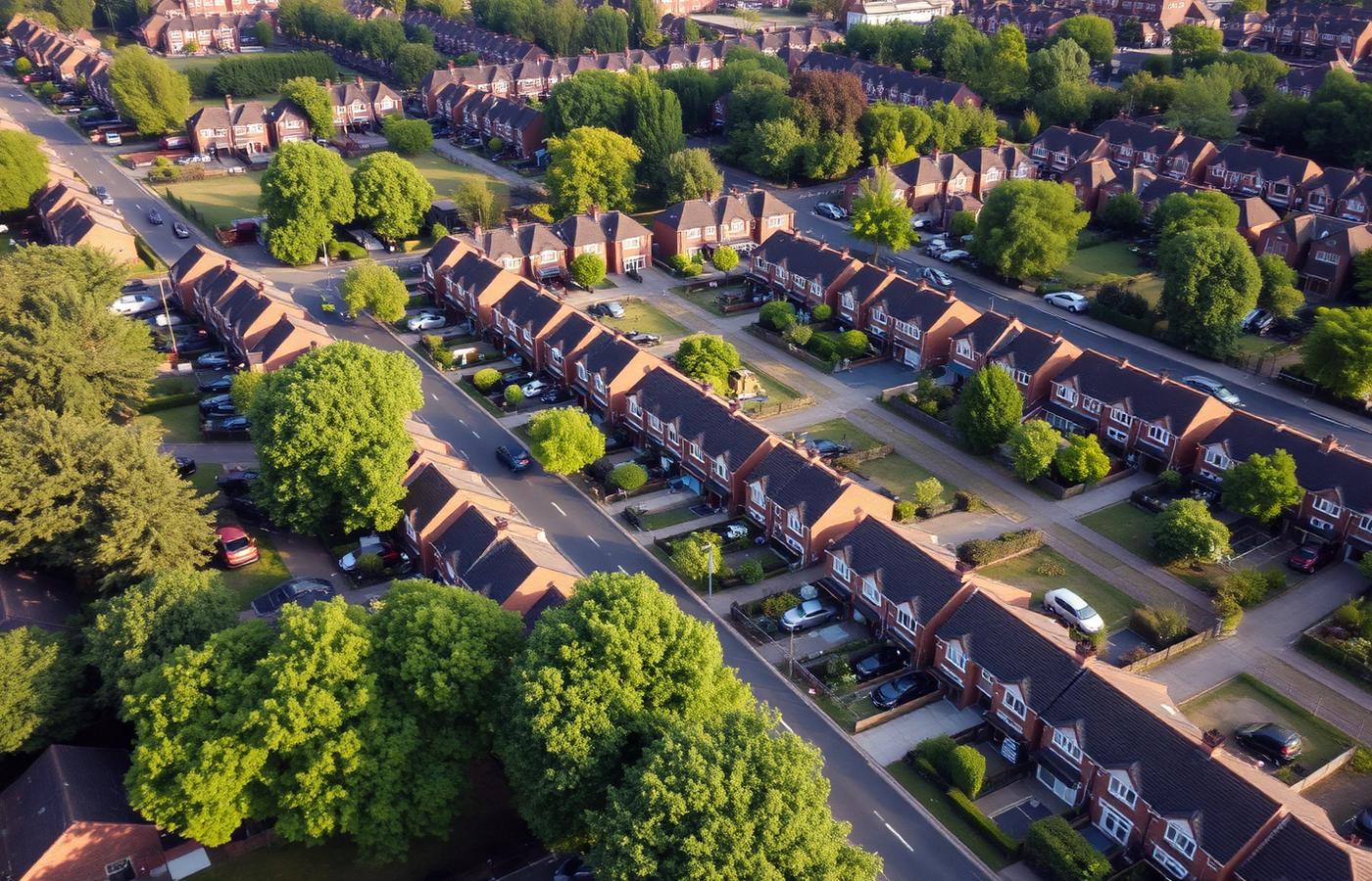 Residential streets in east Birmingham seen from above