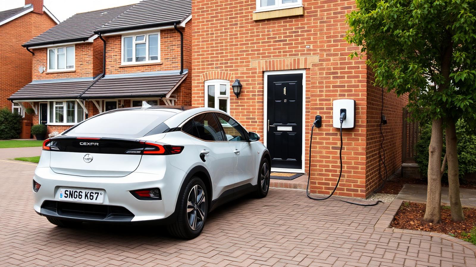 Electric car charging from a wall mounted home charge point