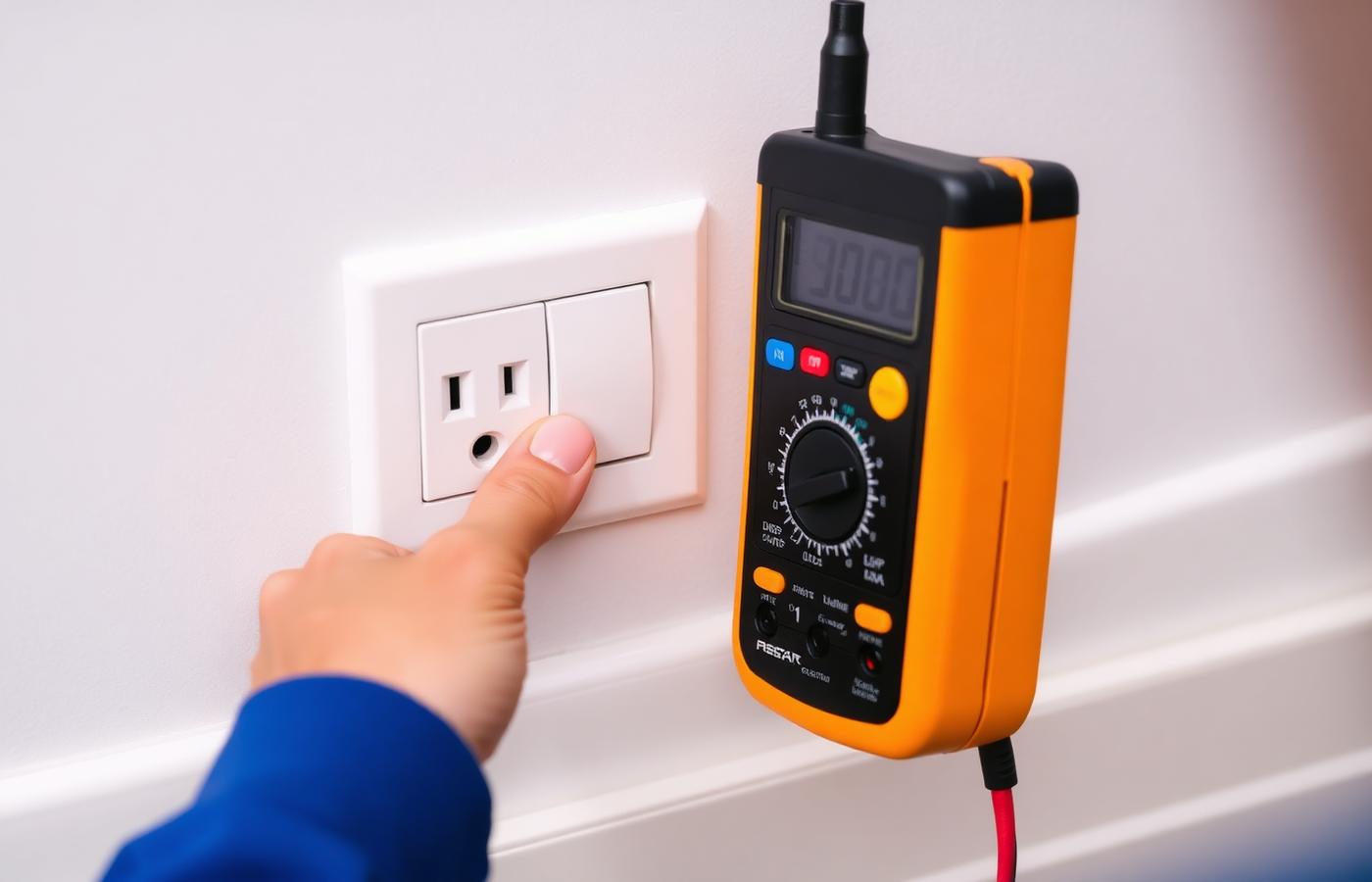 Electrician testing a socket outlet with a meter