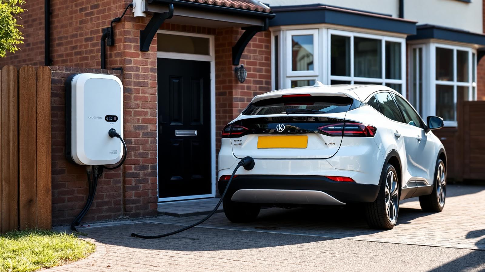 Modern 7kW home EV charger installed beside a UK driveway