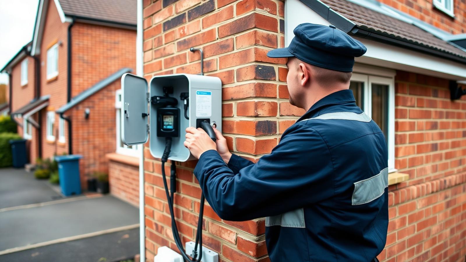 Appleby Electrical engineer installing a wall-mounted EV charger on a Birmingham home