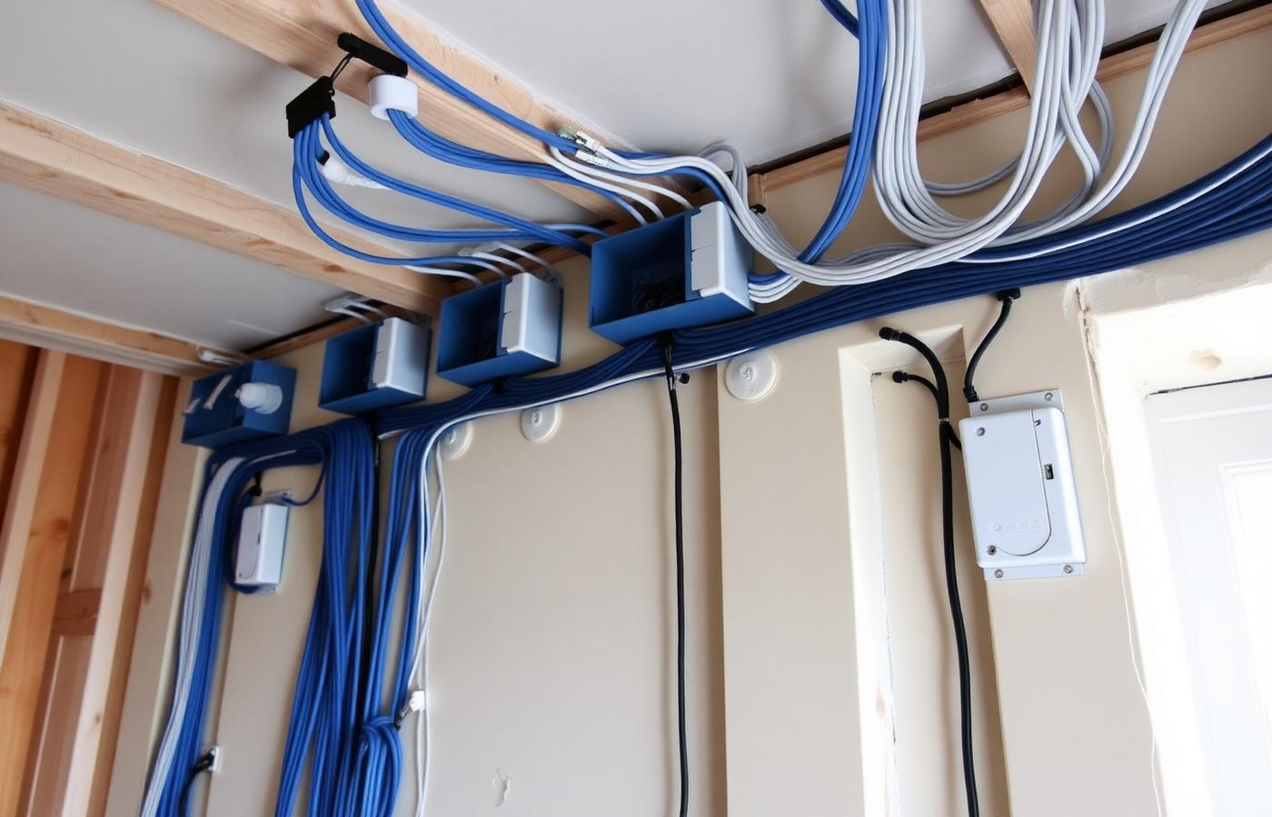 New cabling and back boxes installed in a house during renovation